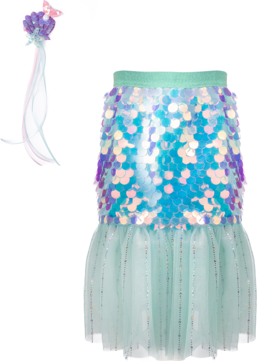 Bling Bling Mermaid Skirt & Hairclip Set Mint (Size 4-6)