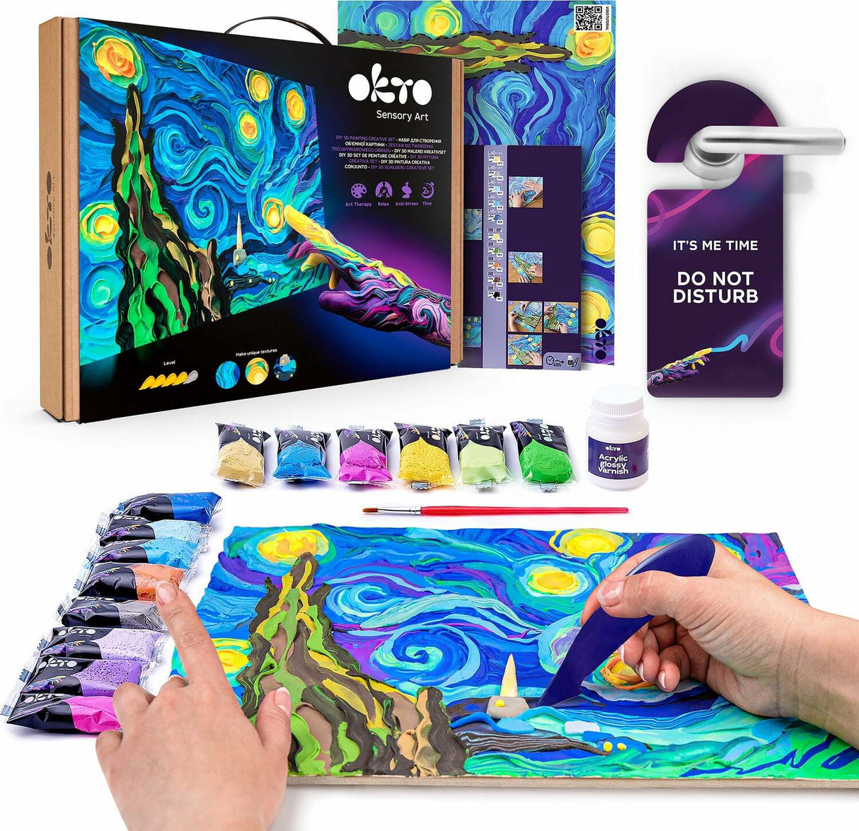 OKTO Sensory Art 3D Painting "Starry Night" – 11.8" x 15.7" Canvas Kit