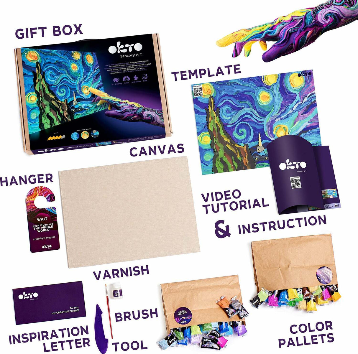 OKTO Sensory Art 3D Painting "Starry Night" – 11.8" x 15.7" Canvas Kit