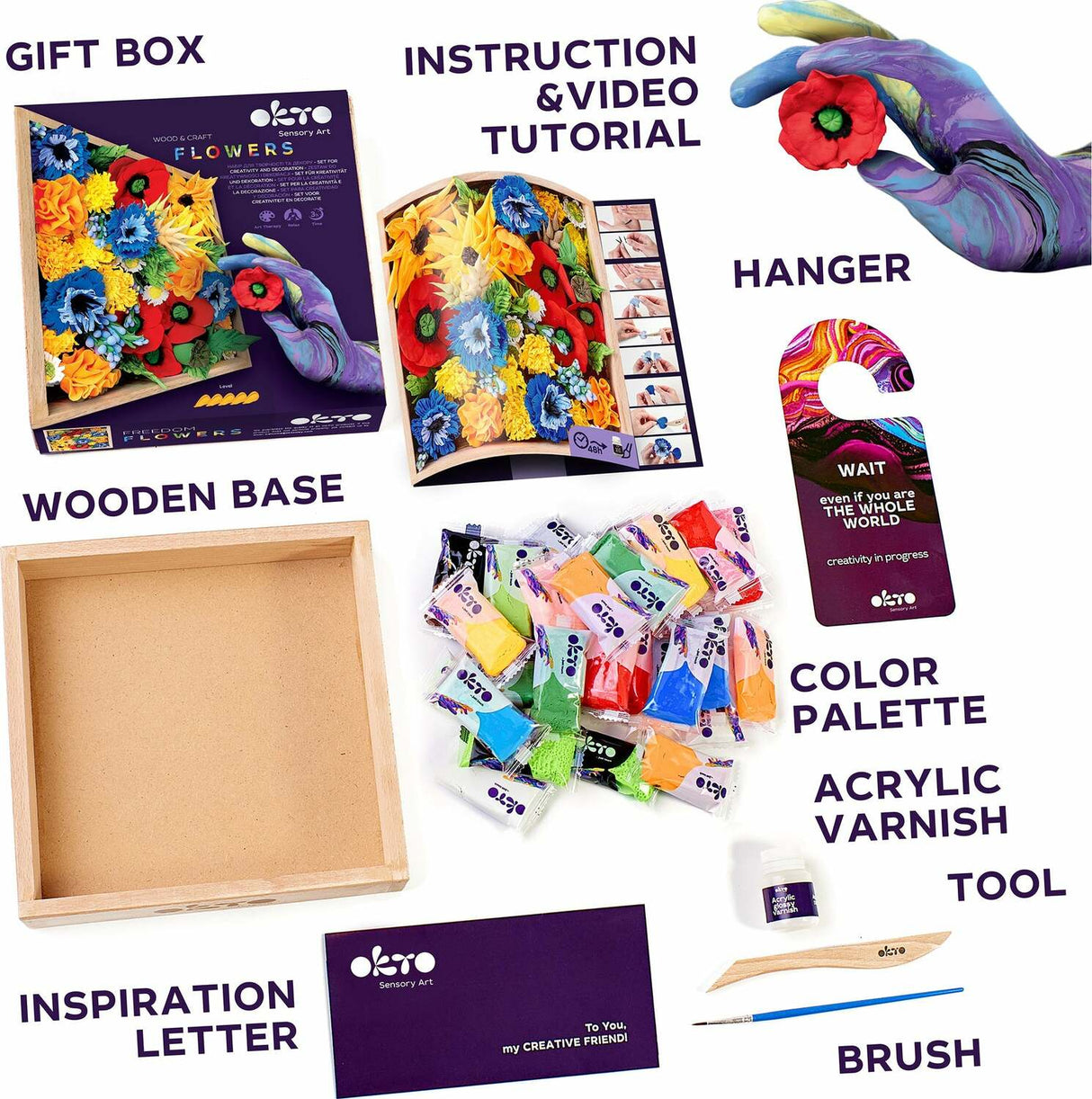 OKTO Sensory Art 3D Woodcraft "Freedom" – Flowers Craft Kit