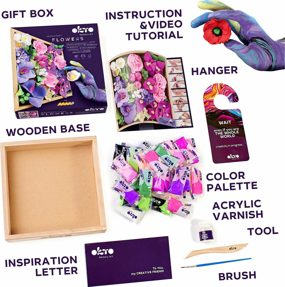 OKTO Sensory Art 3D Woodcraft "Inspiration" – Flowers Craft Kit