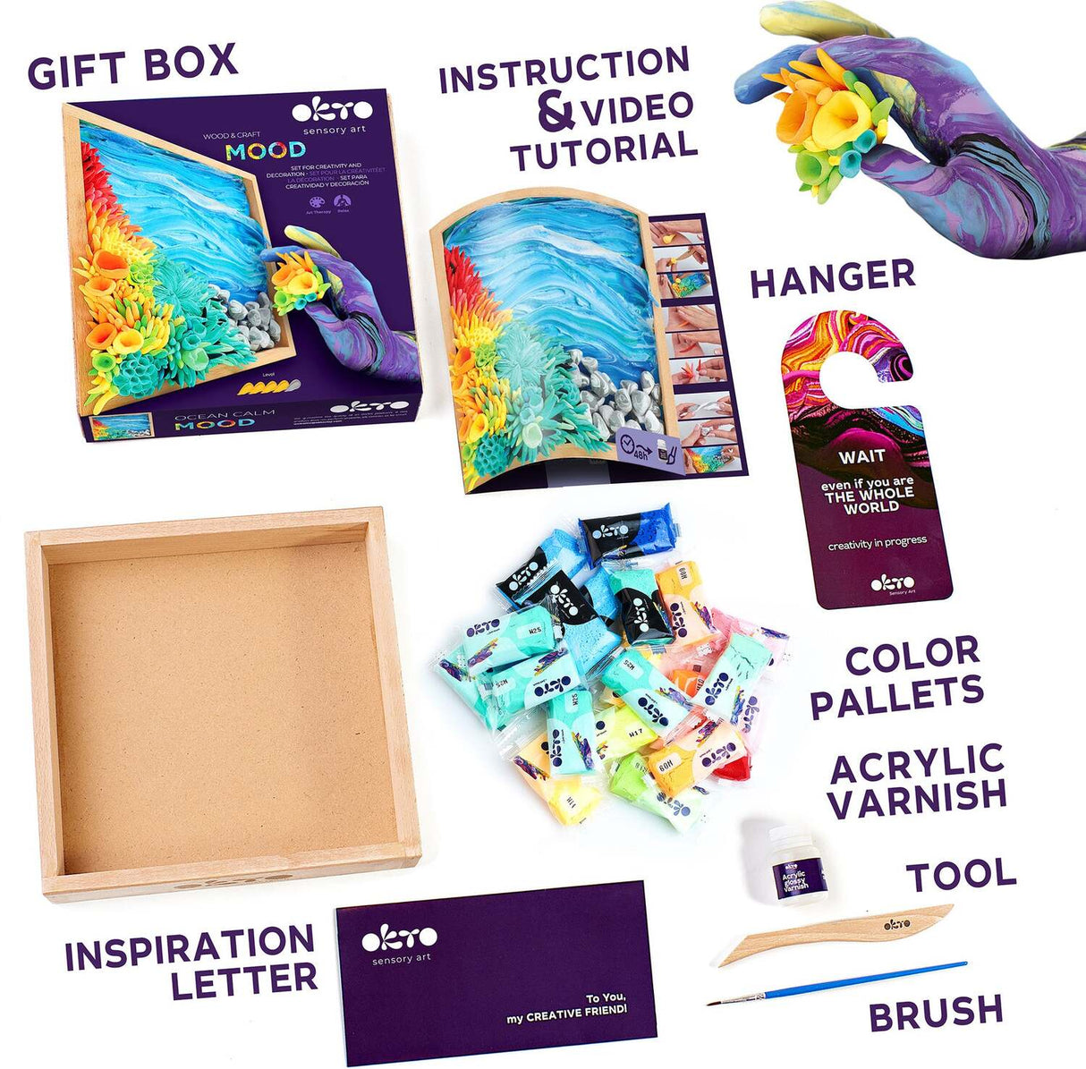 OKTO Air-Dry Clay 3D Painting Kit - Mood Ocean Calm (8.3 x 8.3 in)