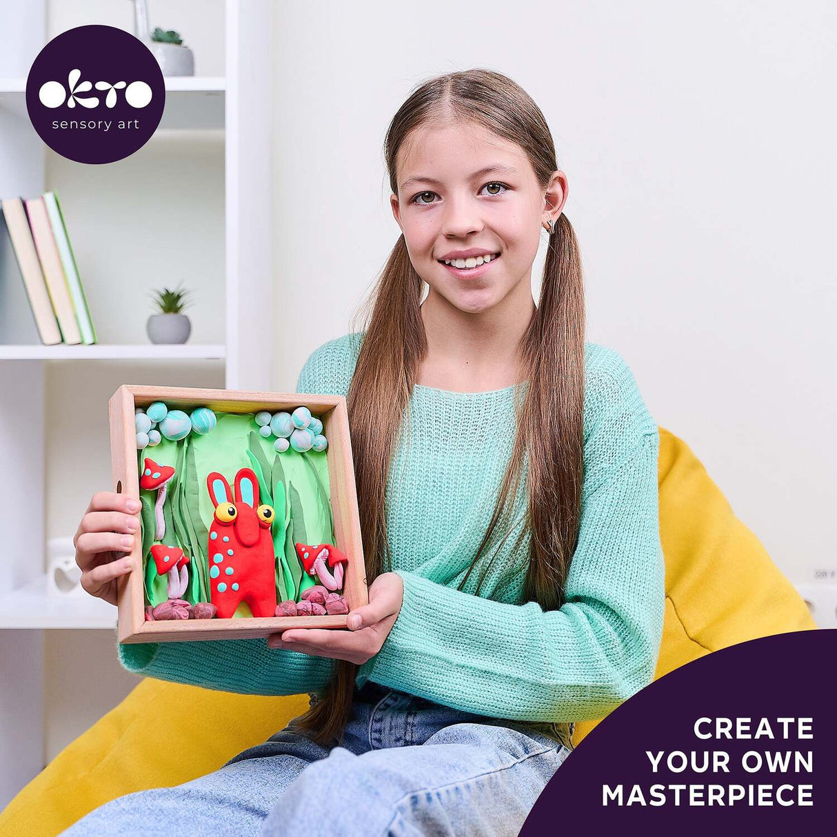 OKTO Little Worlds - Mommy Troll - Foam Air‑Dry Clay Wooden Art Kit (8.3" Square) - Ages 8+