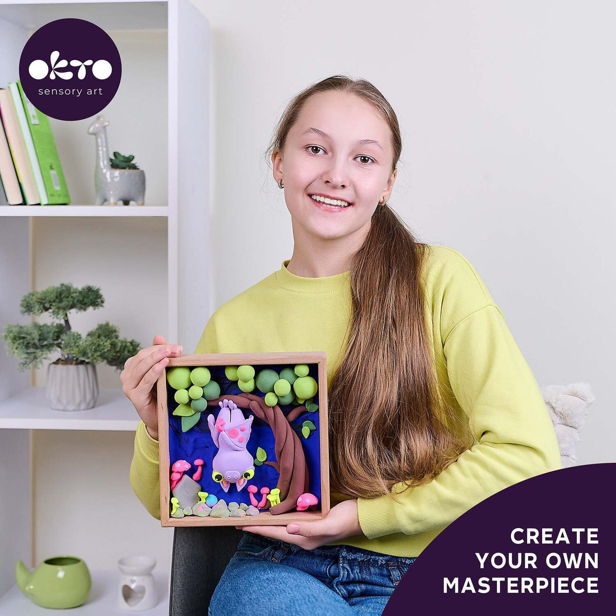 OKTO Little Worlds - Bat - Foam Air‑Dry Clay Wooden Art Kit (-8.3" Square) - Ages 8+