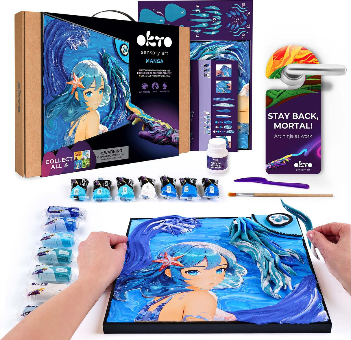 OKTO Manga Elements - Water - 3D Clay Canvas Kit (11.8 x 15.7 in) - Ages 10+