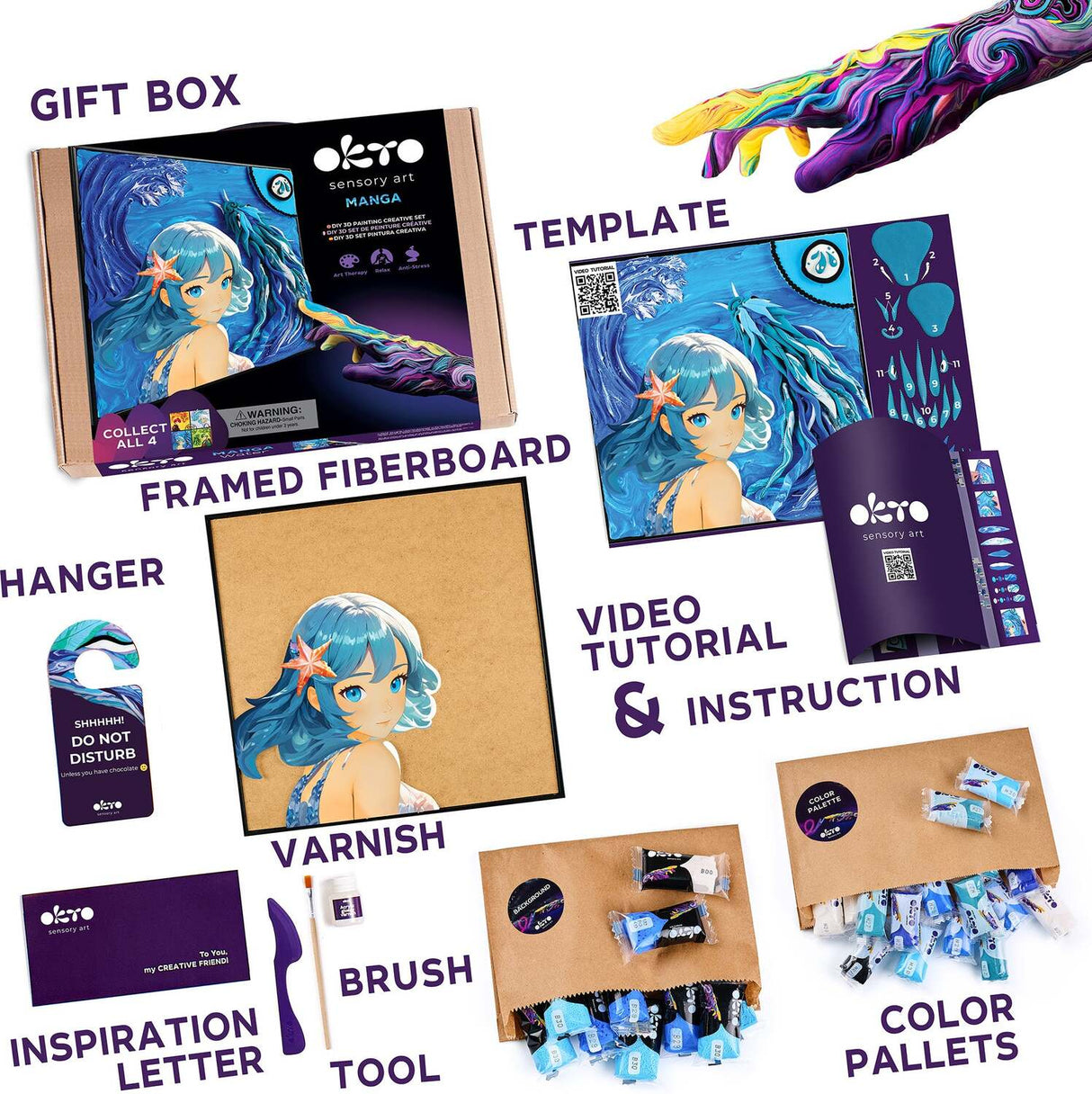 OKTO Manga Elements - Water - 3D Clay Canvas Kit (11.8 x 15.7 in) - Ages 10+