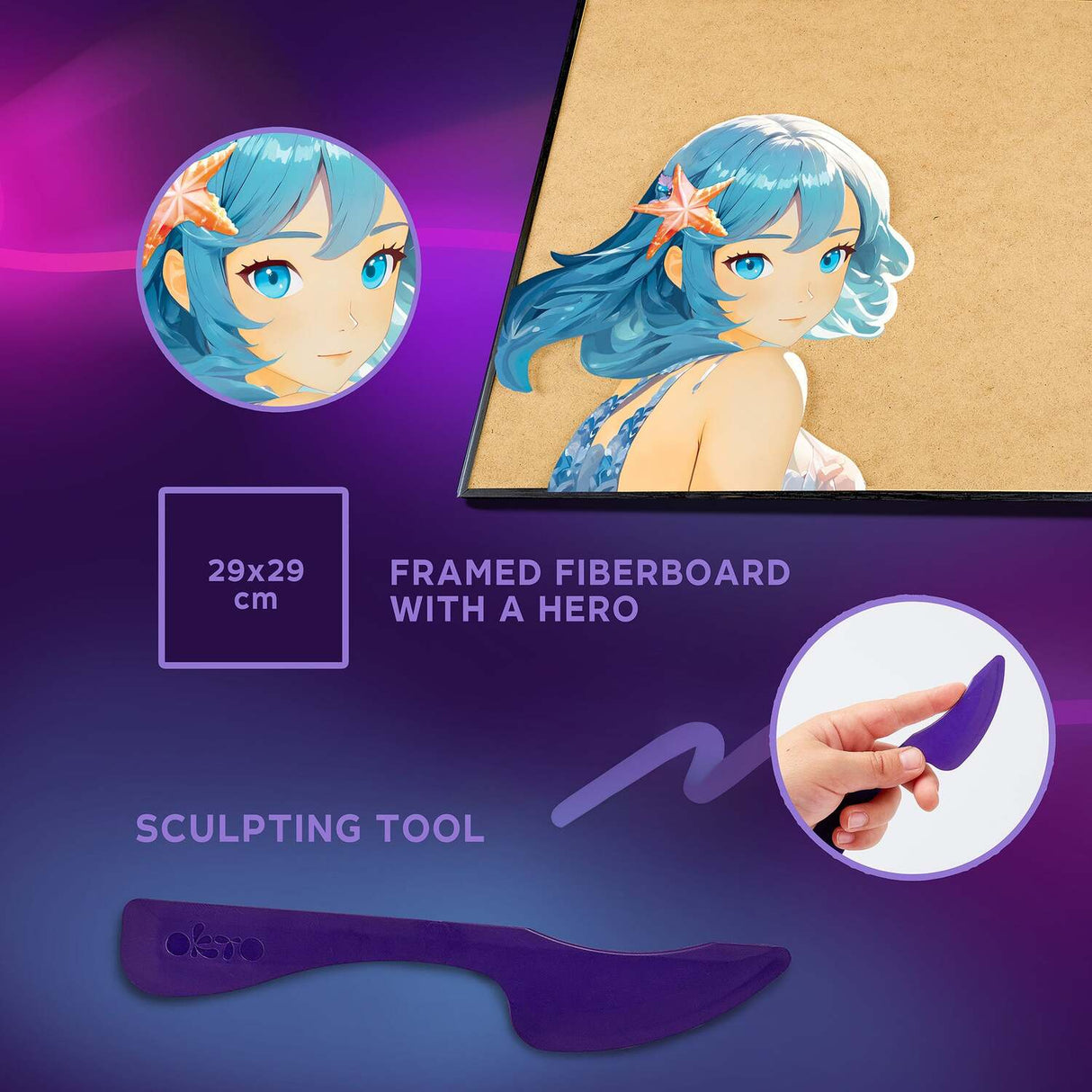 OKTO Manga Elements - Water - 3D Clay Canvas Kit (11.8 x 15.7 in) - Ages 10+