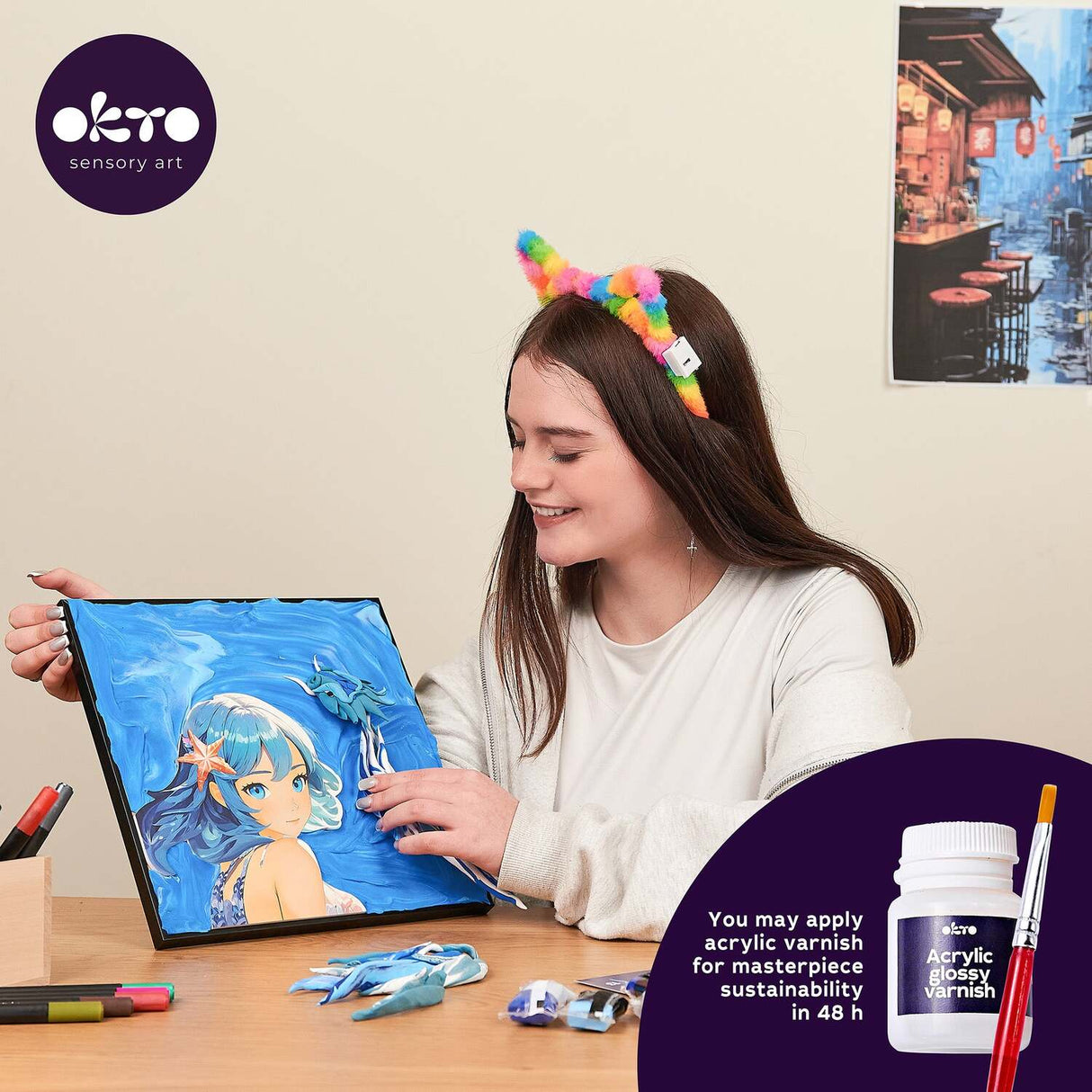 OKTO Manga Elements - Water - 3D Clay Canvas Kit (11.8 x 15.7 in) - Ages 10+