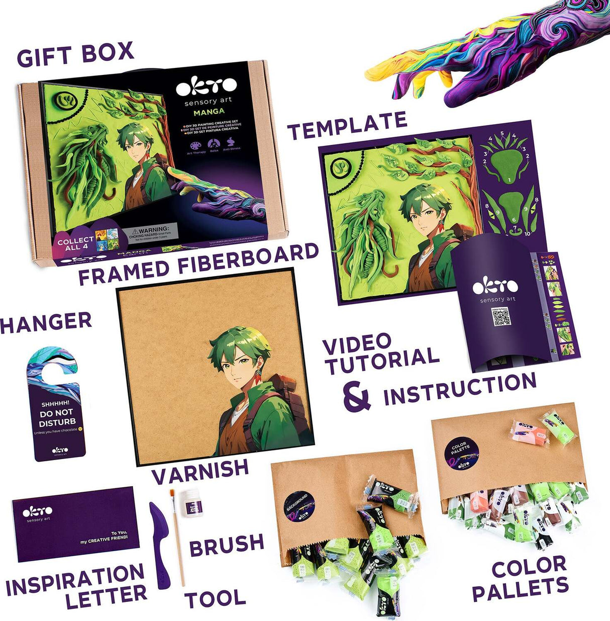 OKTO Manga Elements - Earth - 3D Clay Canvas Kit (11.8 x 15.7 in) - Ages 10+