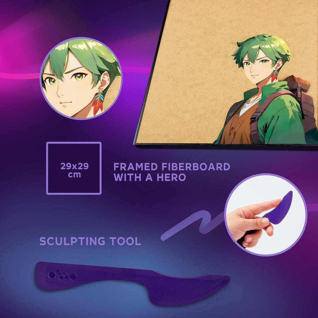 OKTO Manga Elements - Earth - 3D Clay Canvas Kit (11.8 x 15.7 in) - Ages 10+