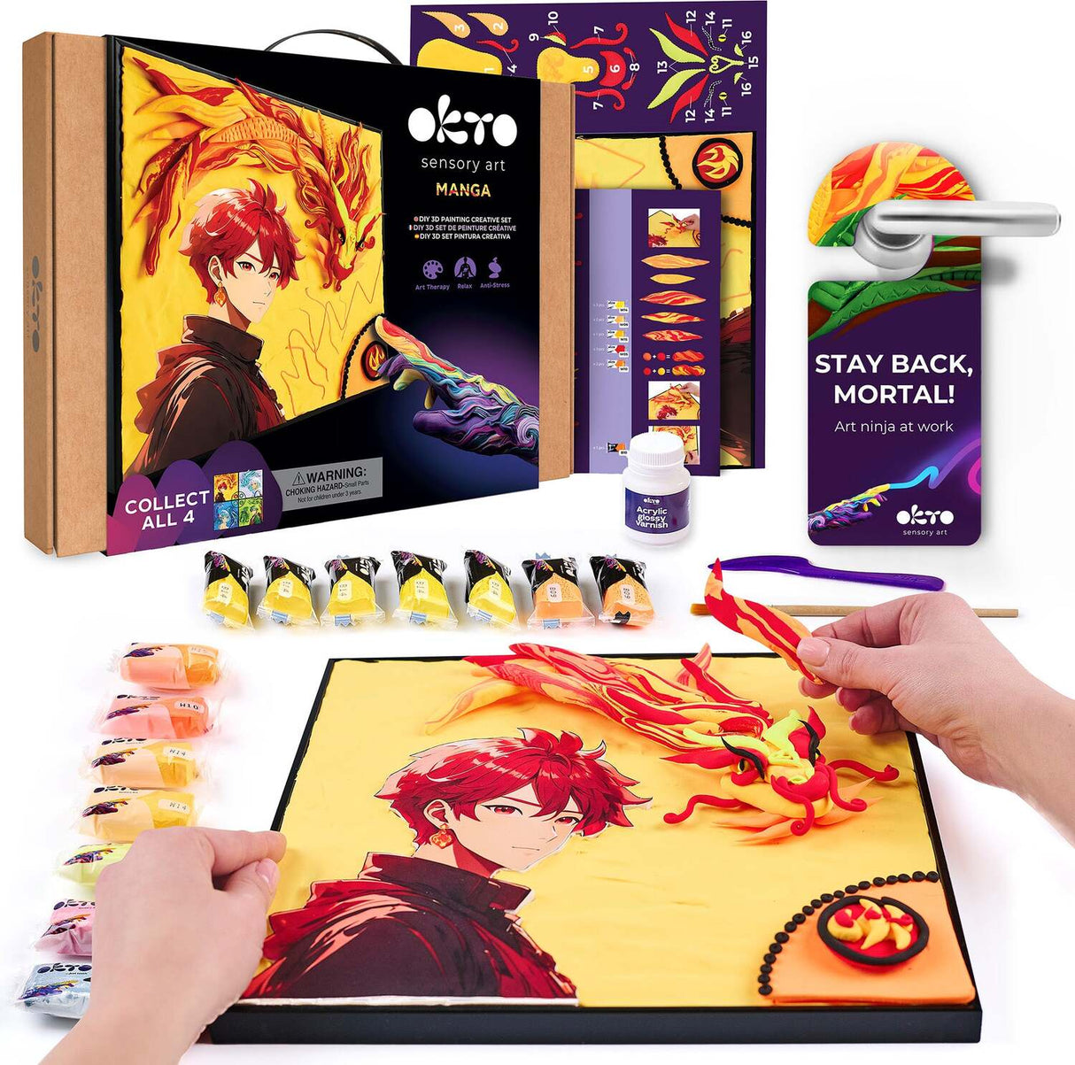 OKTO Manga Elements - Fire - 3D Clay Canvas Kit (11.8 x 15.7 in) - Ages 10+