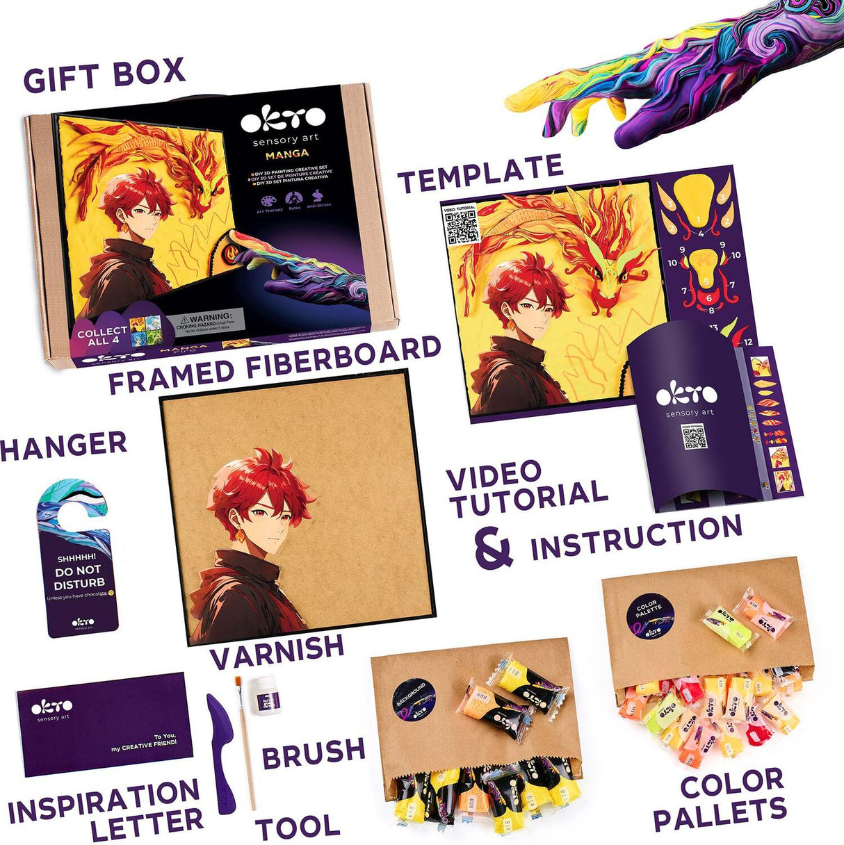 OKTO Manga Elements - Fire - 3D Clay Canvas Kit (11.8 x 15.7 in) - Ages 10+