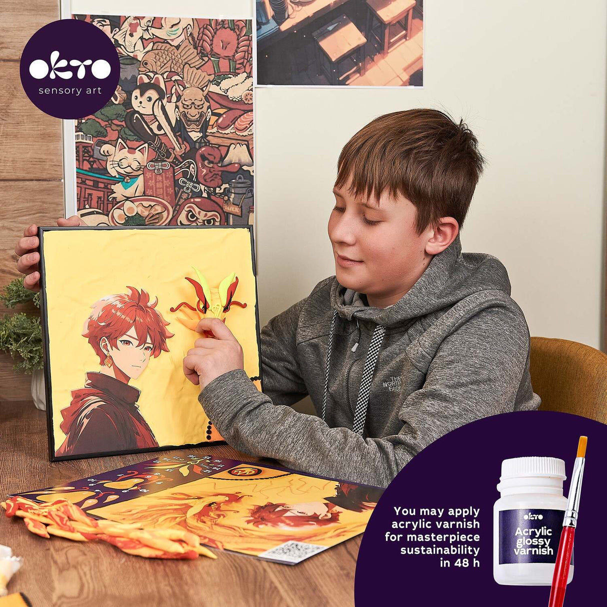 OKTO Manga Elements - Fire - 3D Clay Canvas Kit (11.8 x 15.7 in) - Ages 10+