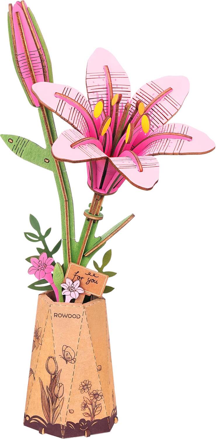 Modern Wooden Puzzle: Pink Lilly