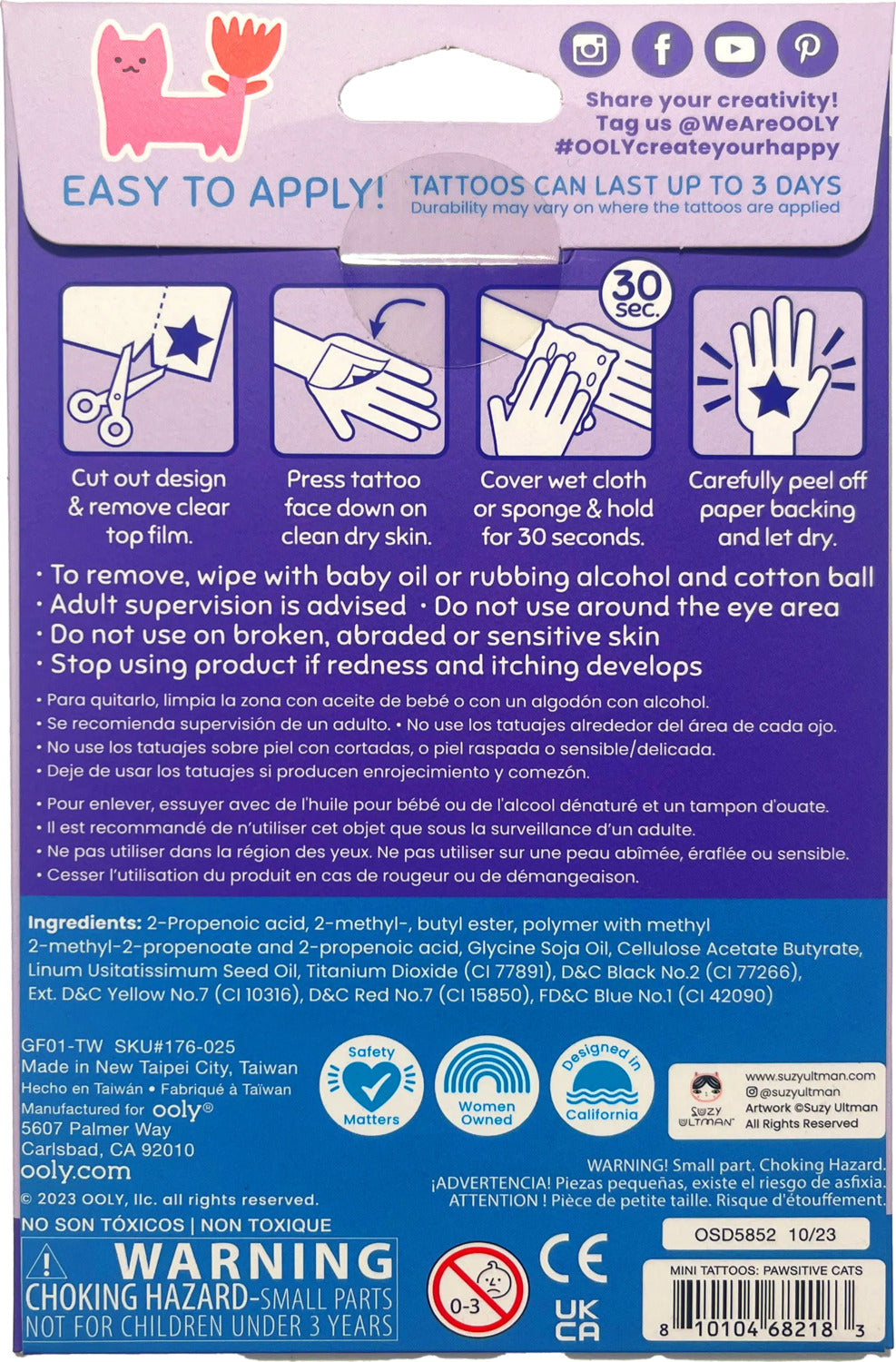 Tattoo-Palooza x Suzy Ultman: Temporary Tattoos Mini Pack - Pawsitive Cats