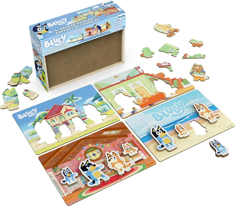 Bluey Wooden Puzzles with Bingo, Mum, and Dad Characters