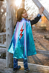 Reversible Blue Lightning Holographic Cape (Size 5-6)