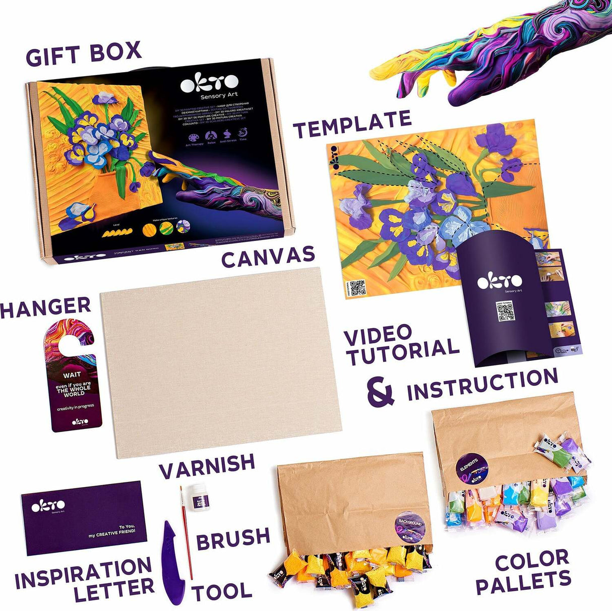 OKTO Sensory Art 3D Painting "Irises" – 11.8" x 15.7" Canvas Kit