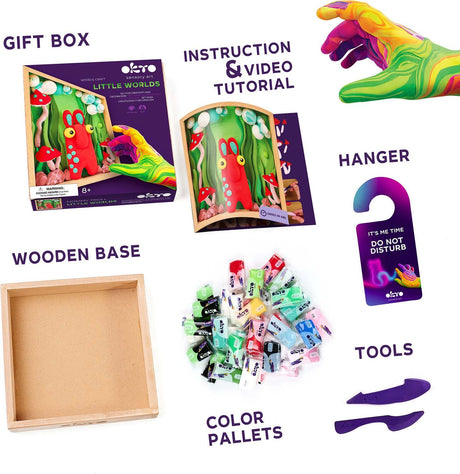 OKTO Little Worlds - Mommy Troll - Foam Air‑Dry Clay Wooden Art Kit (8.3" Square) - Ages 8+