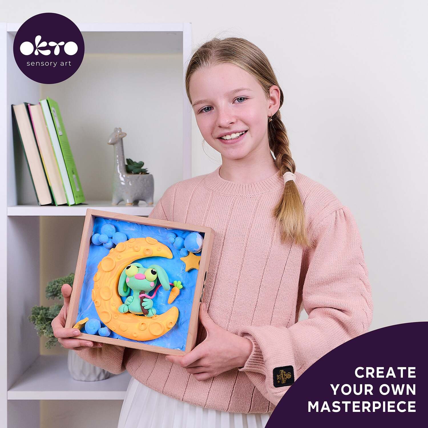 OKTO Little Worlds - Bunny on the Moon - Foam Air‑Dry Clay Wooden