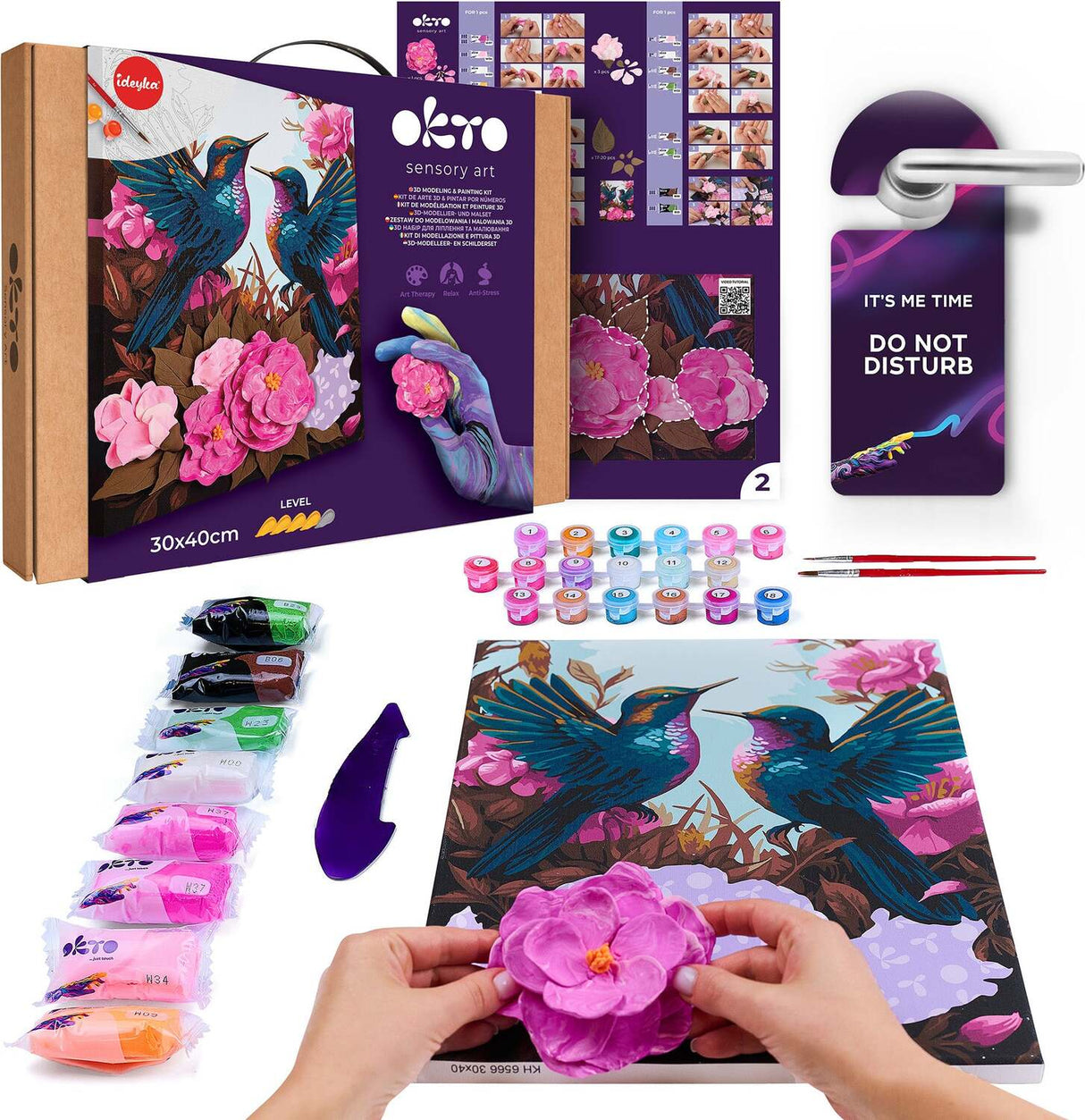 OKTO Air-Dry Clay 3D Painting Kit - Kit Hummingbirds (11.8 x 15.7 in)