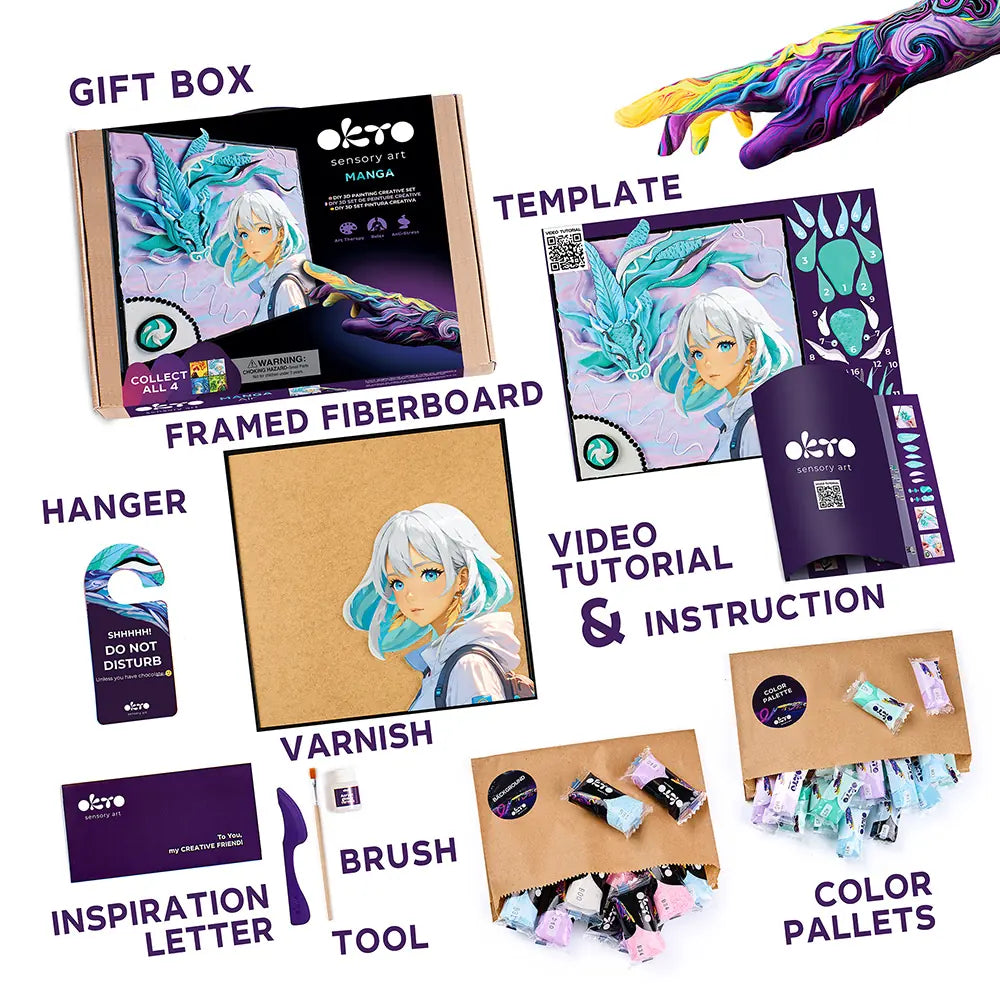 OKTO Manga Elements - Air - 3D Clay Canvas Kit (11.8 x 15.7 in) - Ages 10+