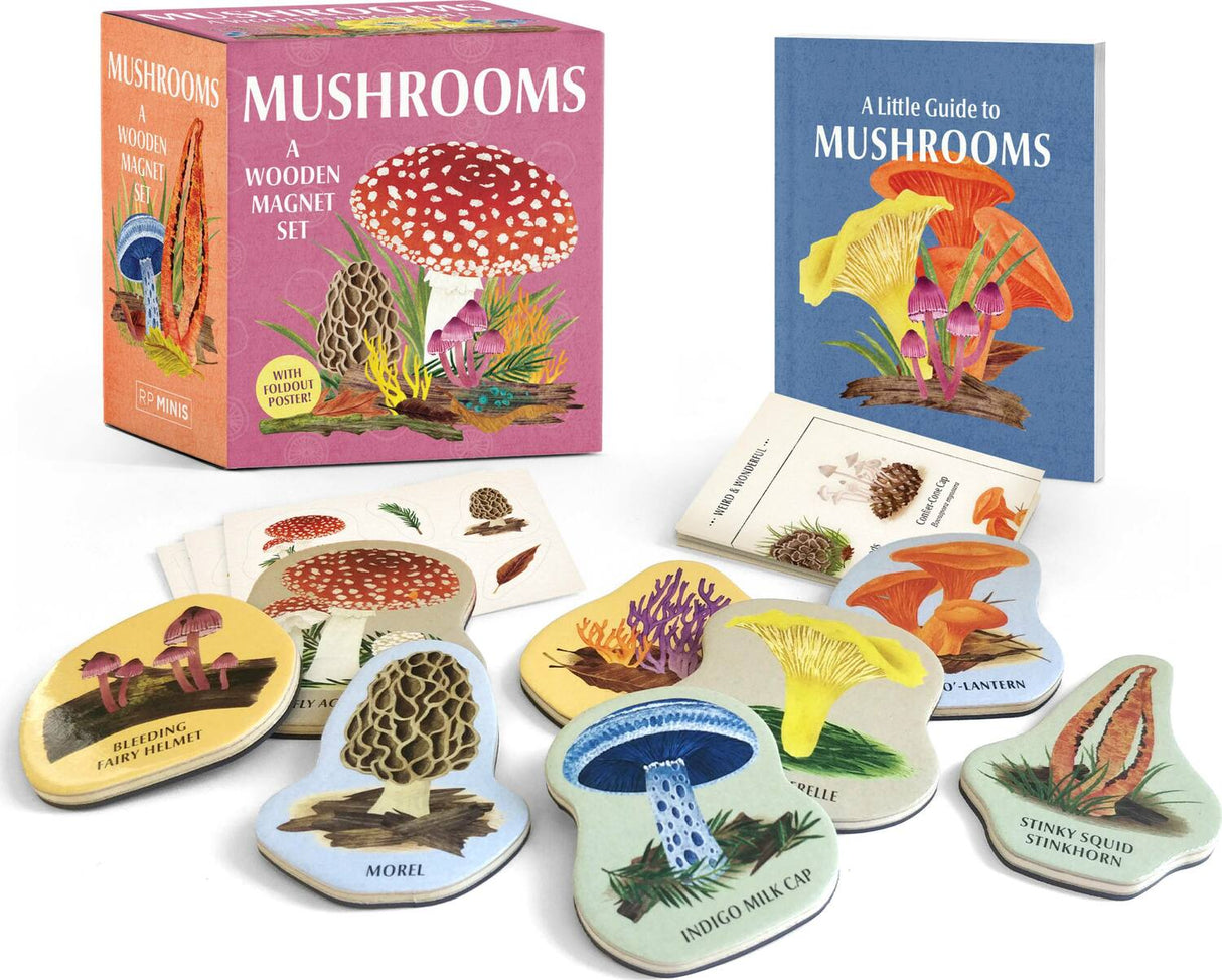 Mushrooms: A Wooden Magnet Set