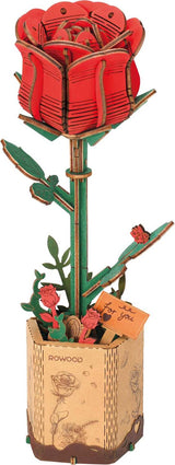 Modern Wooden Puzzle: Red Rose