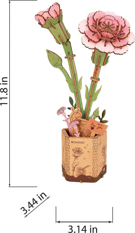 Modern Wooden Puzzle: Pink Carnation
