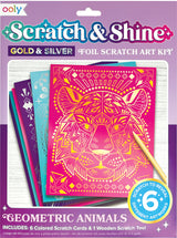 Scratch & Shine Foil Scratch Art Kits- Geo Animals (7 PC Set)