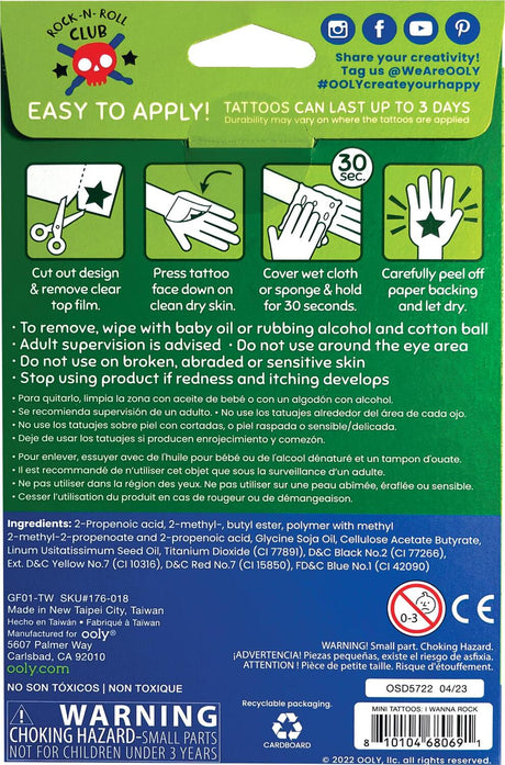 Mini Temporary Tattoos - I Wanna Rock