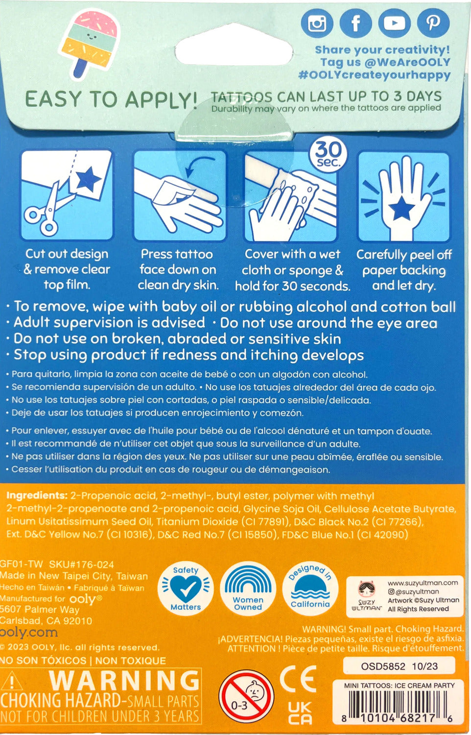Tattoo-Palooza x Suzy Ultman: Temporary Tattoos Mini Pack - Ice Cream Party