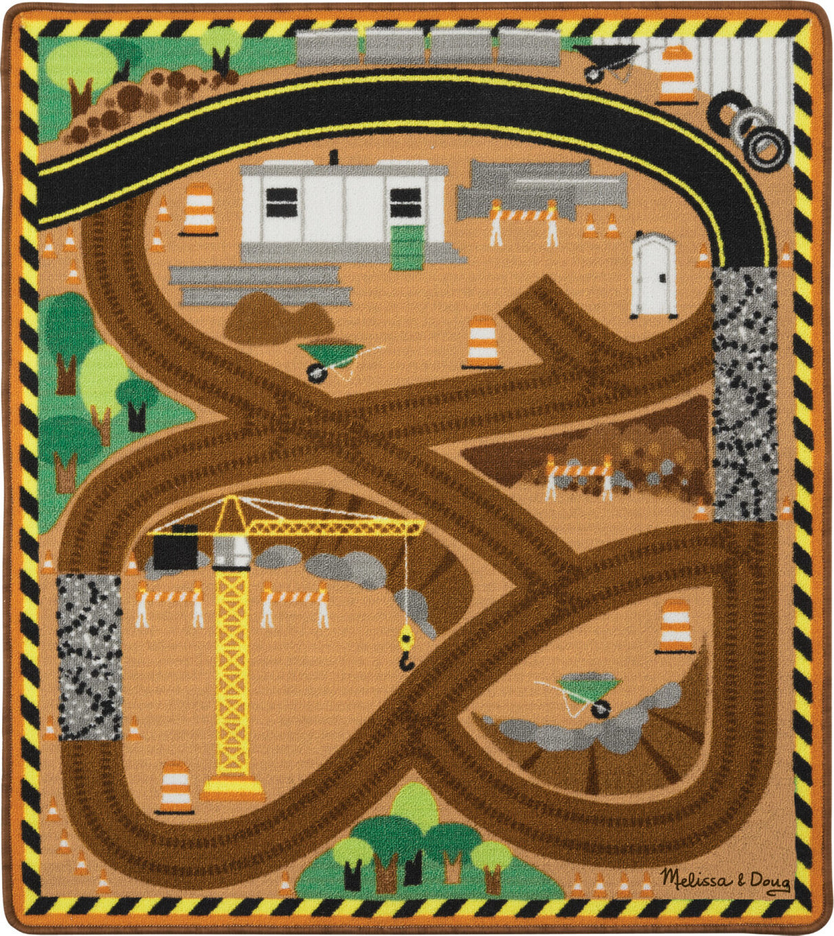 Round the Construction Zone Work Site Rug & Vehicle Set