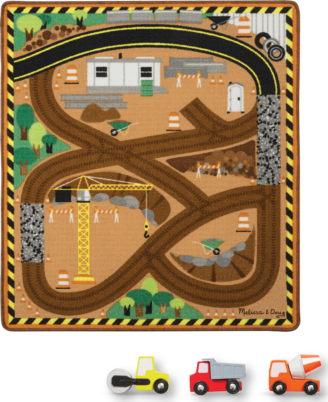 Round the Construction Zone Work Site Rug & Vehicle Set