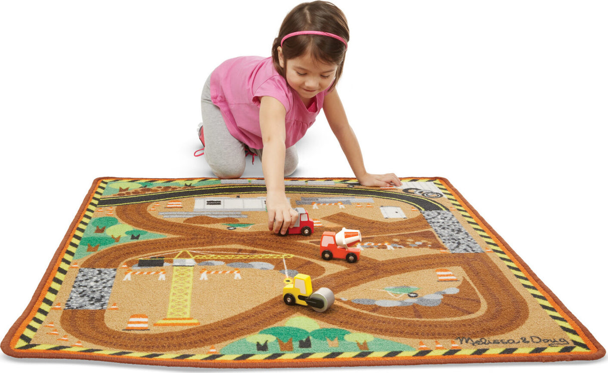 Round the Construction Zone Work Site Rug & Vehicle Set