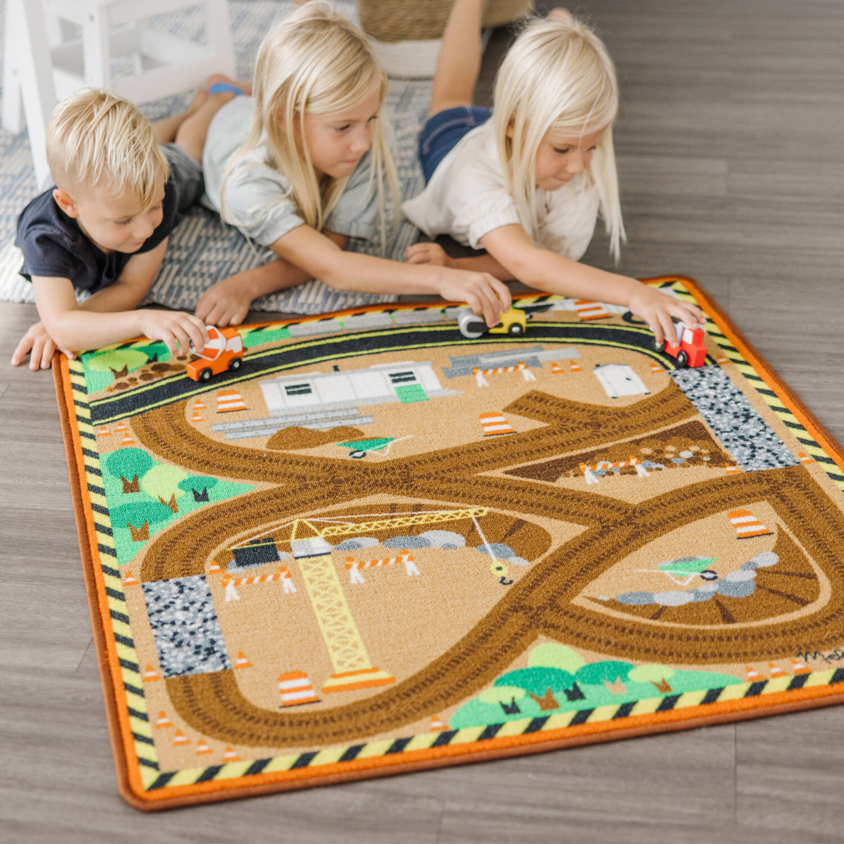 Round the Construction Zone Work Site Rug & Vehicle Set